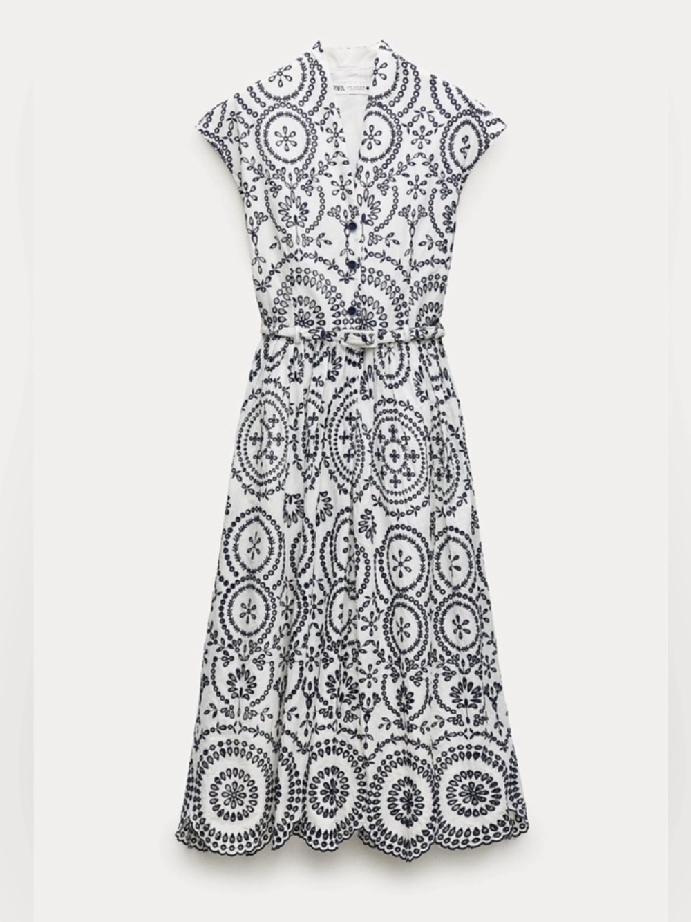 Zara White and Black Embroidered Midi Dress FIRM PRICE